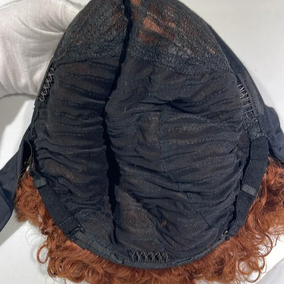 💯% HUMAN Hair Wig, Headband Pixie Cut Curly, Glueless Ombre Black to Copper